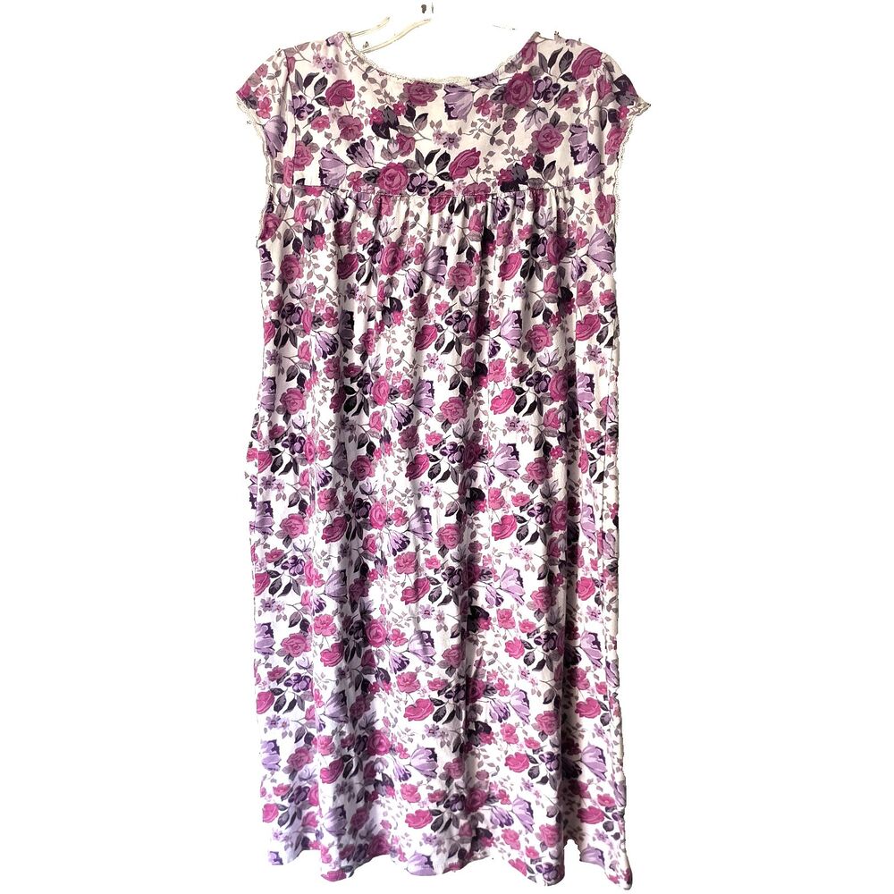 Eileen West Nightgown S Pink Purple White Floral Lace Cotton Dainty Cottagecore - Picture 3 of 15
